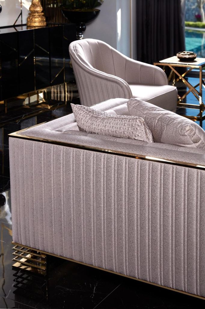 Sessel Möbel Modern Stoff Holz Metall Textil Luxus Sitz Stil Fernsehsessel