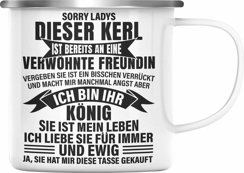 Trendation - Valentinstag Geschenk Emaille Tasse für Ihn von Freundin Geschenkidee Spruch Süß Liebe Jahrestag Geschenke Verrückte Freundin (Sil...