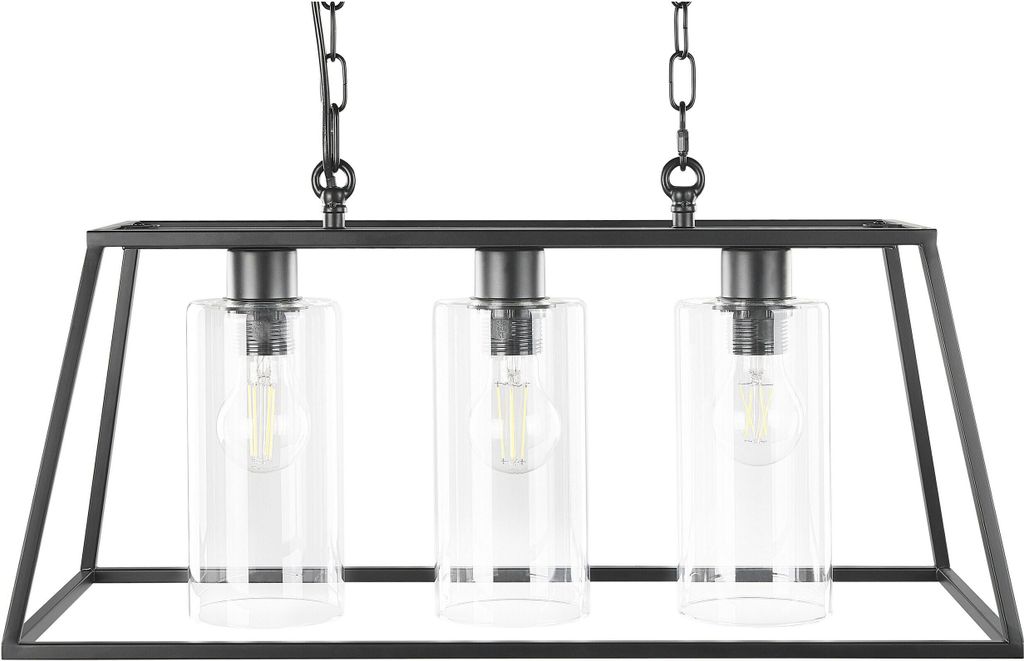 BELIANI Hängeleuchte Schwarz aus Eisen und Glas 3-flammige Lampenschirme zwei Ketten für Esszimmer Wohnzimmer Salon Industrie Look Modernes Design