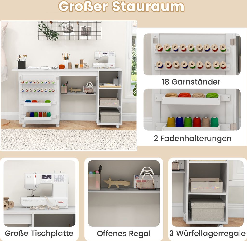 COSTWAY Klappbarer Nähtisch, multifunktionale Produktbild 4