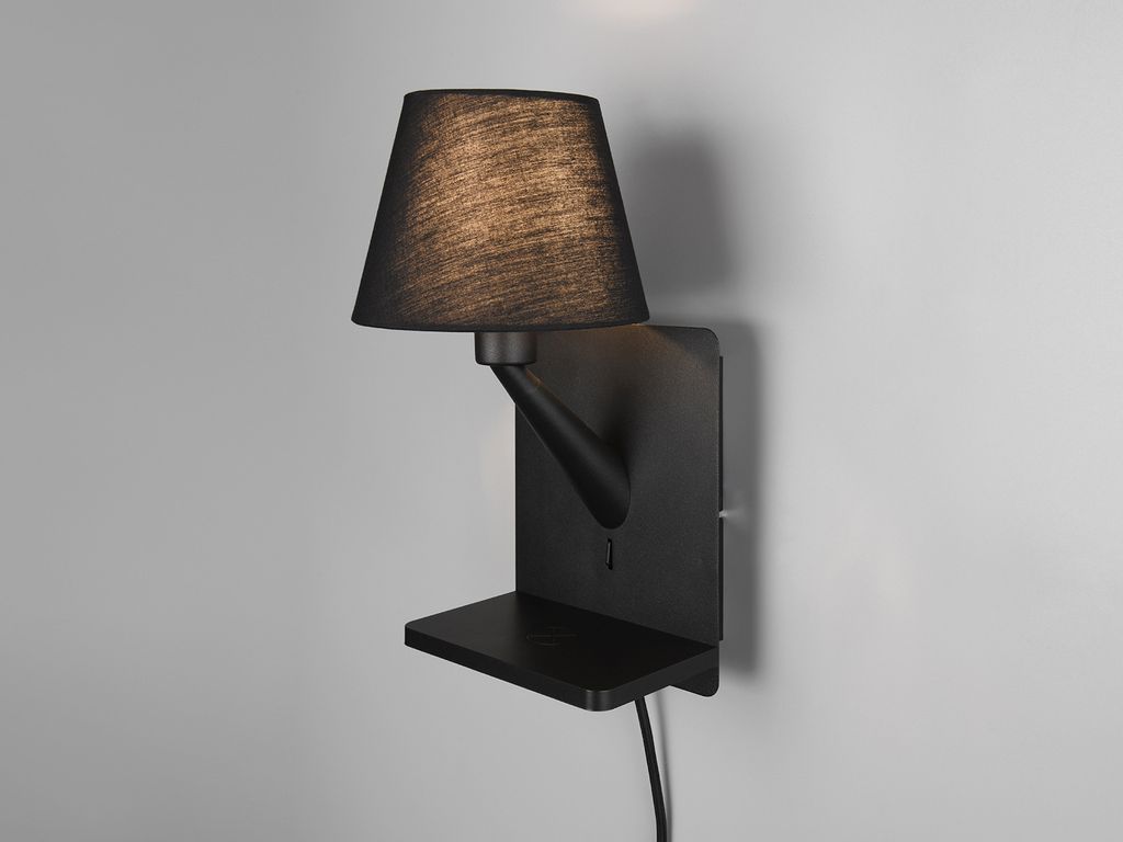 LED Innen Wandleuchte Schwarz mit Stecker, Schalter und Ladefunktion, Höhe 31cm