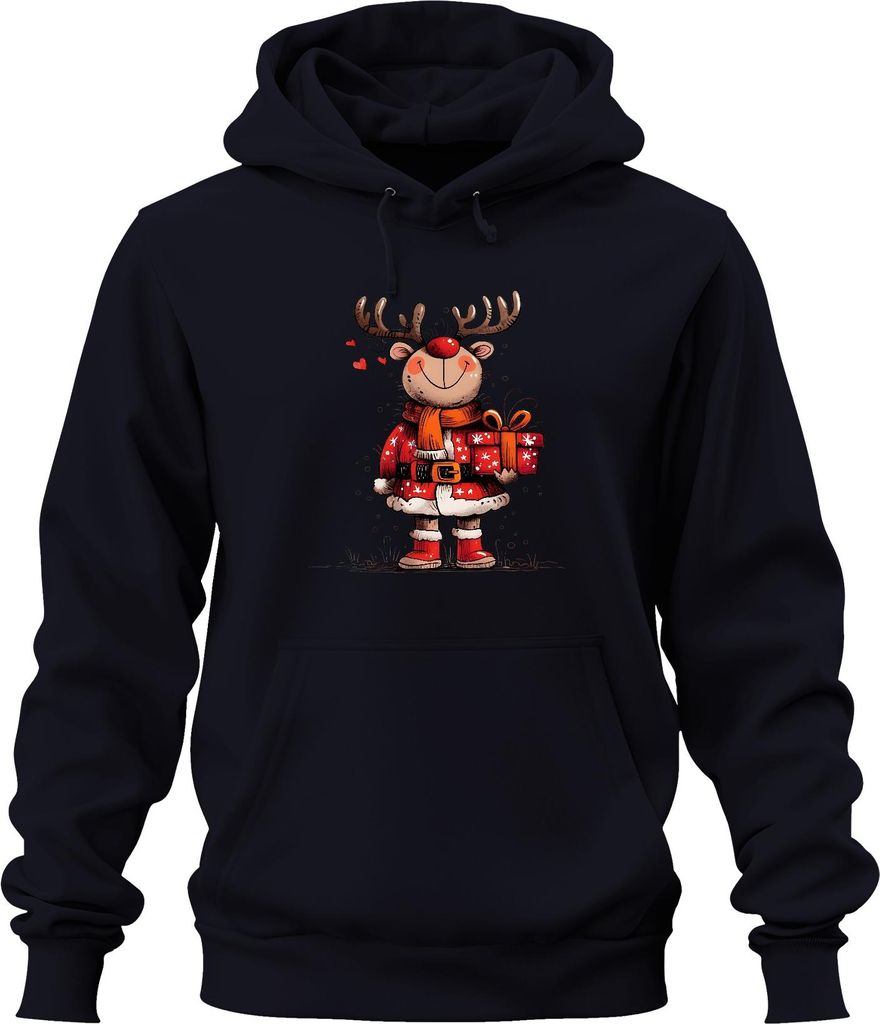 Niedliches Rentier Rudolph Geschenk Weihnachten Kinder lustig Uni Hoodie Kapuzenpullover, Navy, L