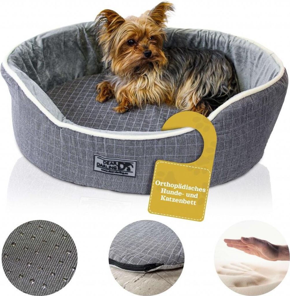 DEAR DARLING DD-05GRS Luxus Hundebett Katzenbett Anthrazit Gr. S 52x43cm mit Memoryschaum Matratze