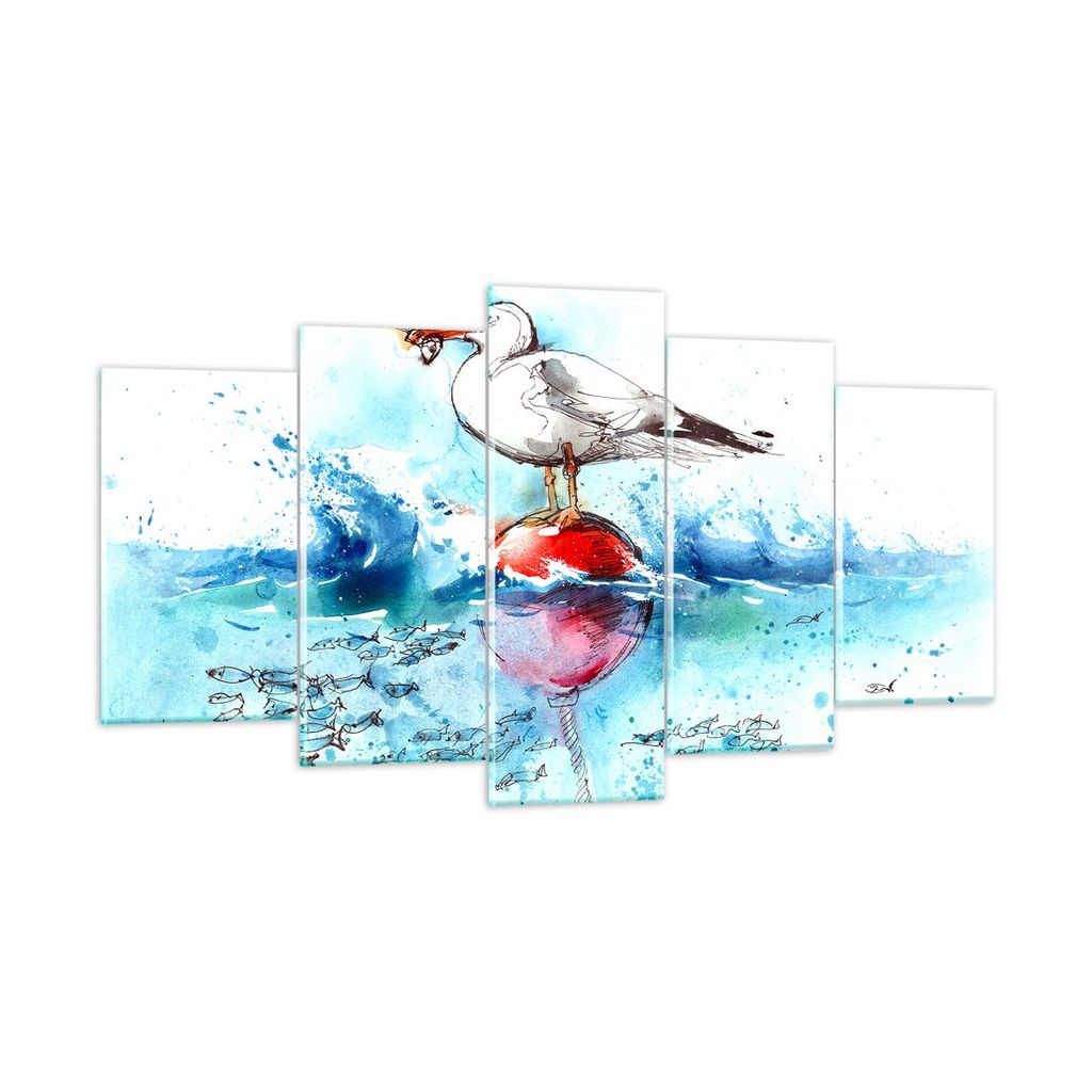Bilder auf glas - Wasser Fische Möwe hungrig - 160x85cm - Glasbilder - Wandbilder - Kunstdruck - zum Aufhängen bereit - Wanddekoration aus Glas -...