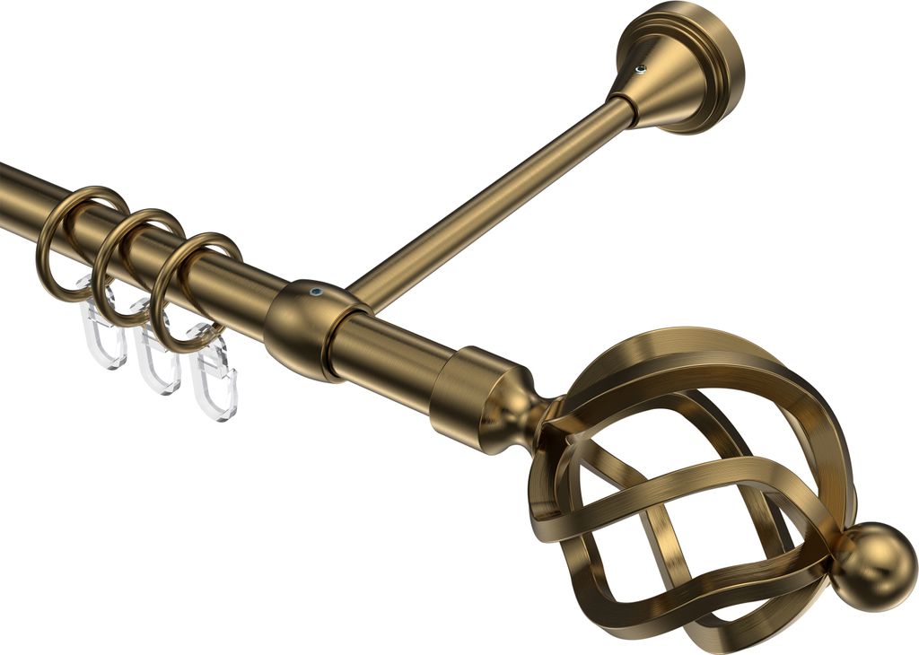 Interdeco Gardinenstange / Vorhangstange Messing Antik, Typ Primus Paolo (Schmiedekugel), 16 mm Ø 1-läufig, 360 cm
