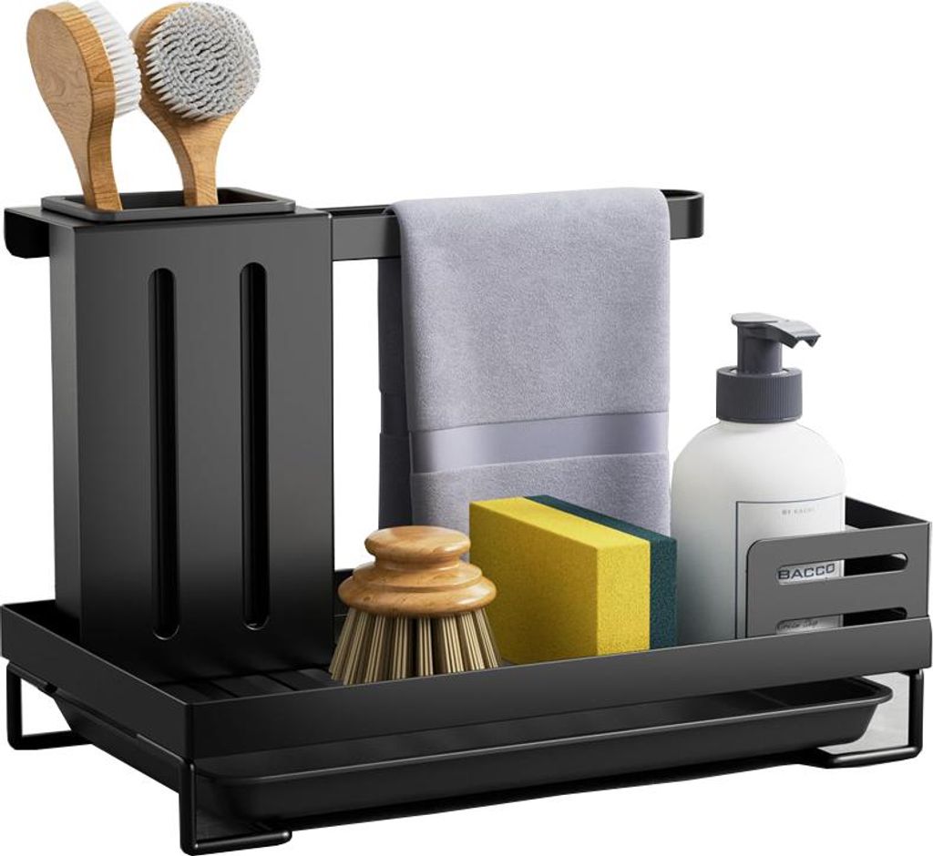 Spülbecken Organizer mit Abflusspfanne, Utensilien Korb für Küche & Badezimmer, Waschbecken Organizer Schwammablage Küchen Küche Spüle Organi...