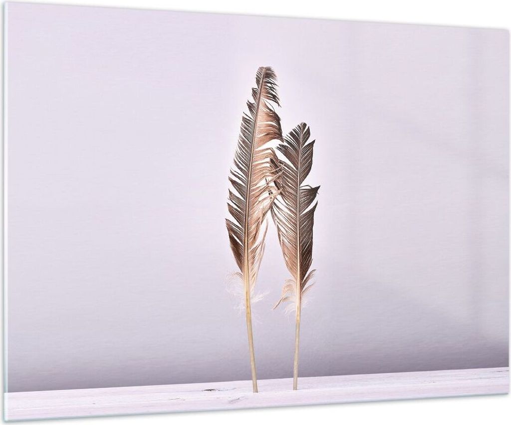 Bilder auf glas - Einteilig - Zwei Federn Flieder - 100x70cm - Glasbilder - Wandbilder - Bilder - zum Aufhängen bereit - Wanddekoration aus Glas -...
