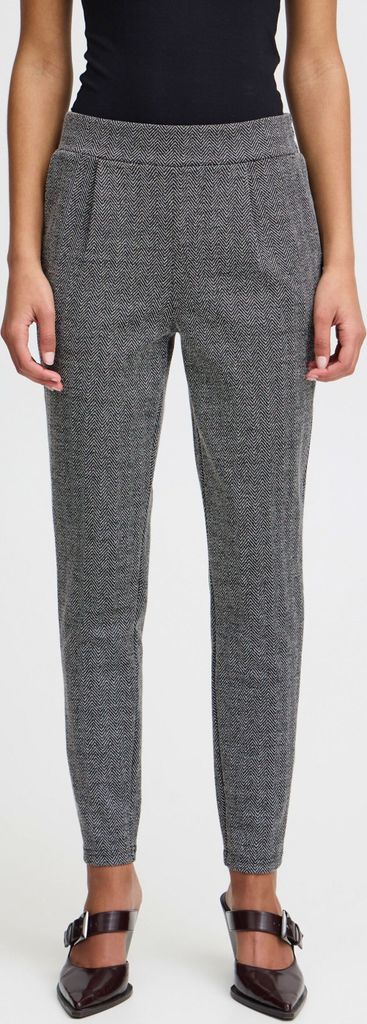 Ichi IHKATE JACQUARD Damen Hose Stoffhose mit Eingrifftaschen Paspeltaschen Gummizug leicht elastisch Regular fit