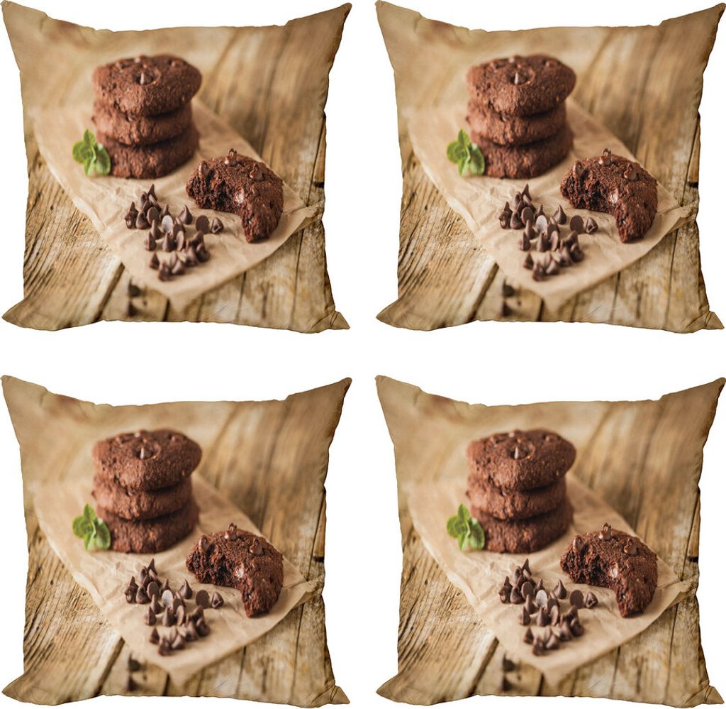 ABAKUHAUS Plätzchen Kissenbezug Set (4 Stück), Schokolade auf einem Wrapping Yum, Moderner Doppelseitiger Digitaldruck, 45 cm x 45 cm, Dark Rosew...