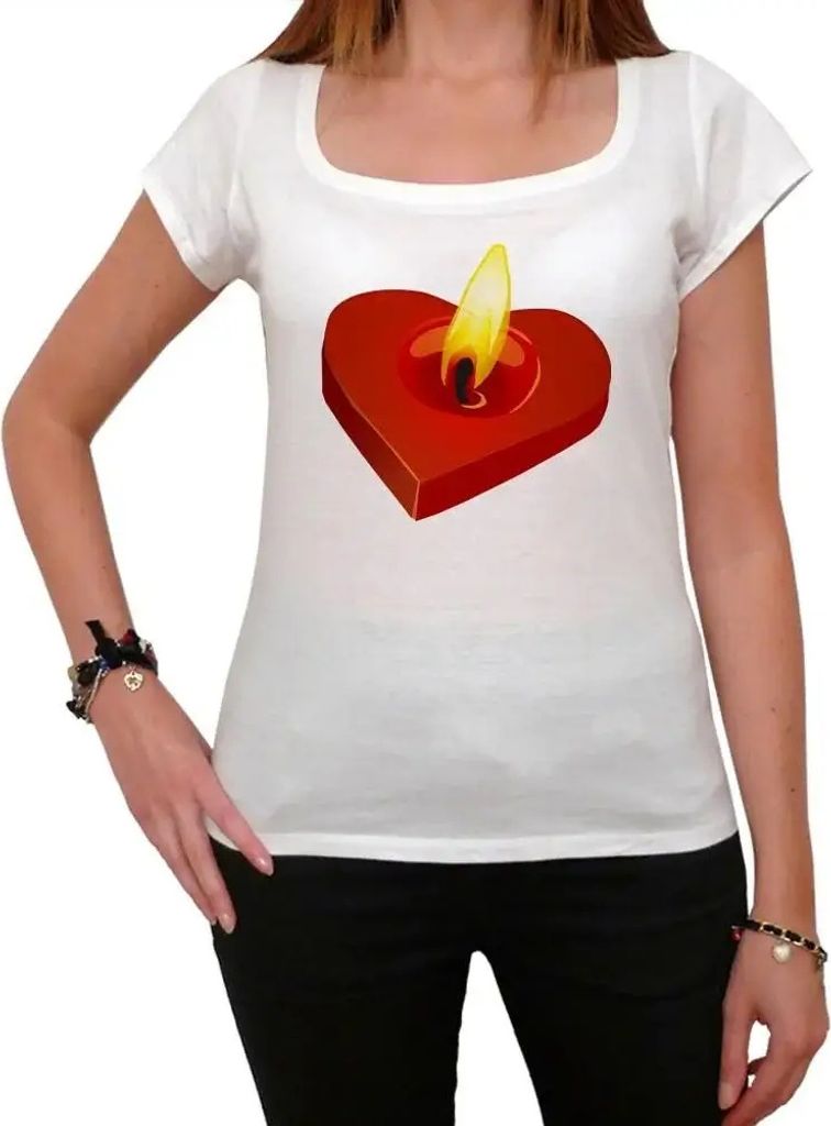 Damen Grafik T-Shirt Valentinstag Kerze – Valentines Candle – Öko-Verantwortlich Vintage Jahrgang Kurzarm Lustige Druck Geburtstag Geschenk Frau