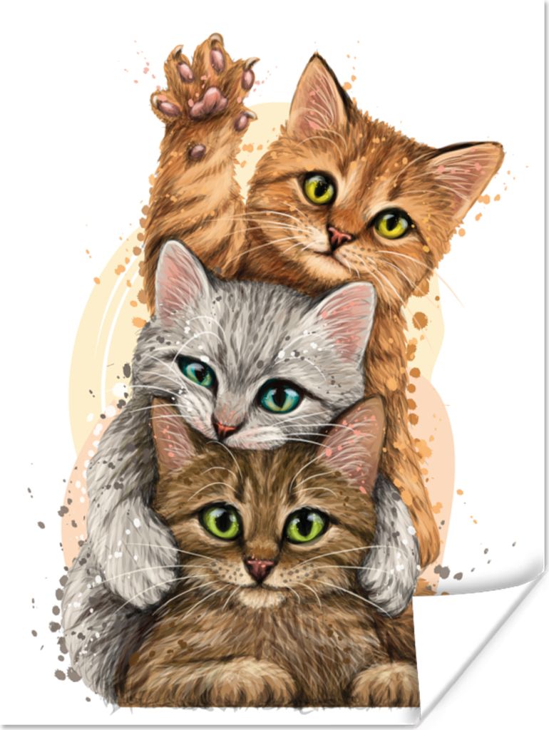MuchoWow Poster Katzen - Illustration - Haustiere - Katze 120x160 cm - Wandbilder