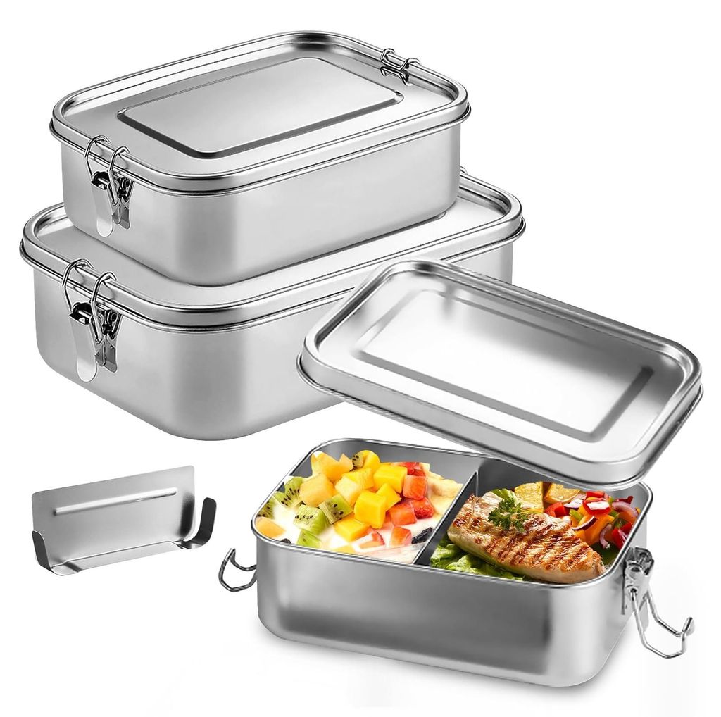Edelstahl Lunchbox Set von 3, Auslaufsichere Bento Boxen Produktbild 