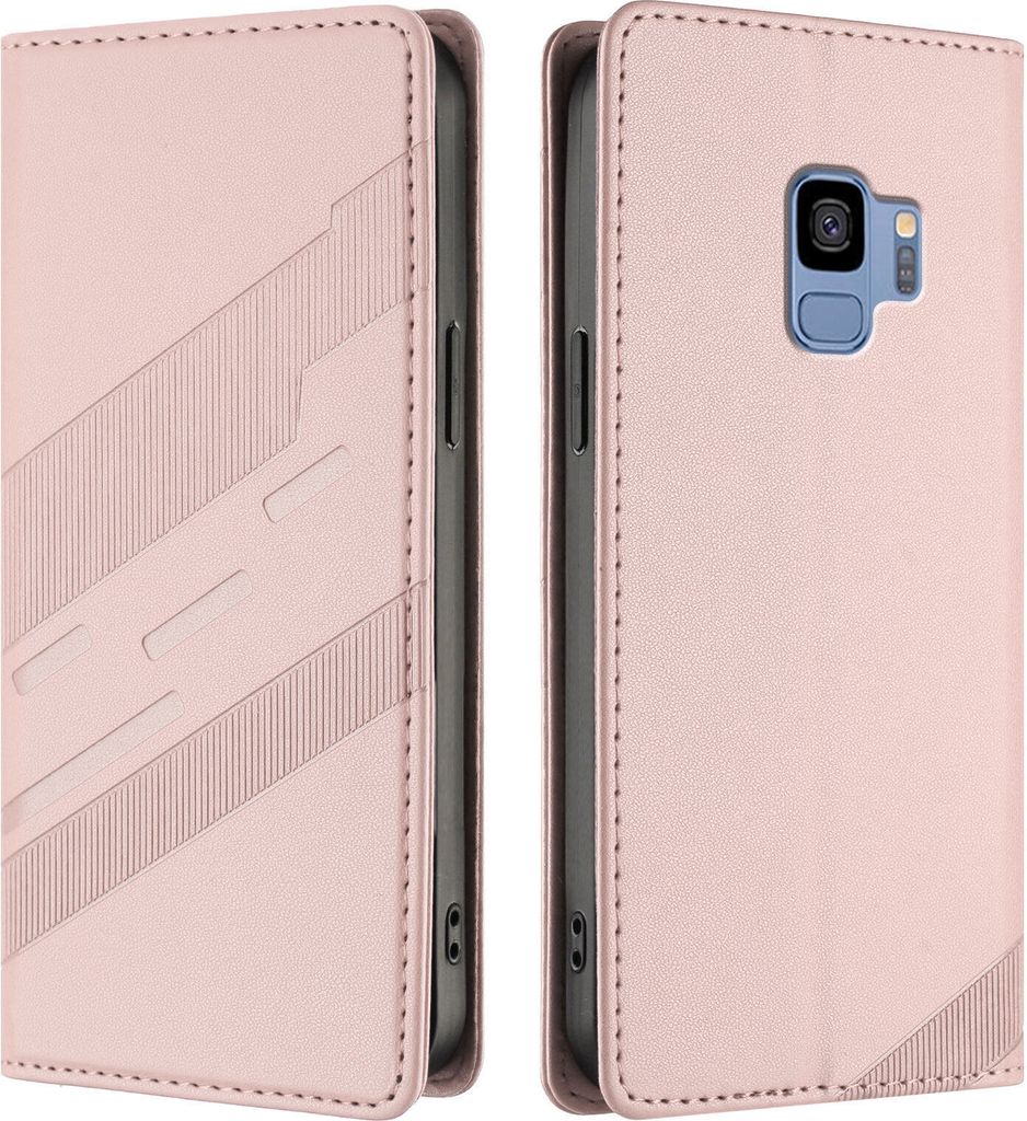 Hülle für Samsung Galaxy S9, Kunstleder Brieftaschen Handyhülle mit Kartenfach und Standfunktion Pink