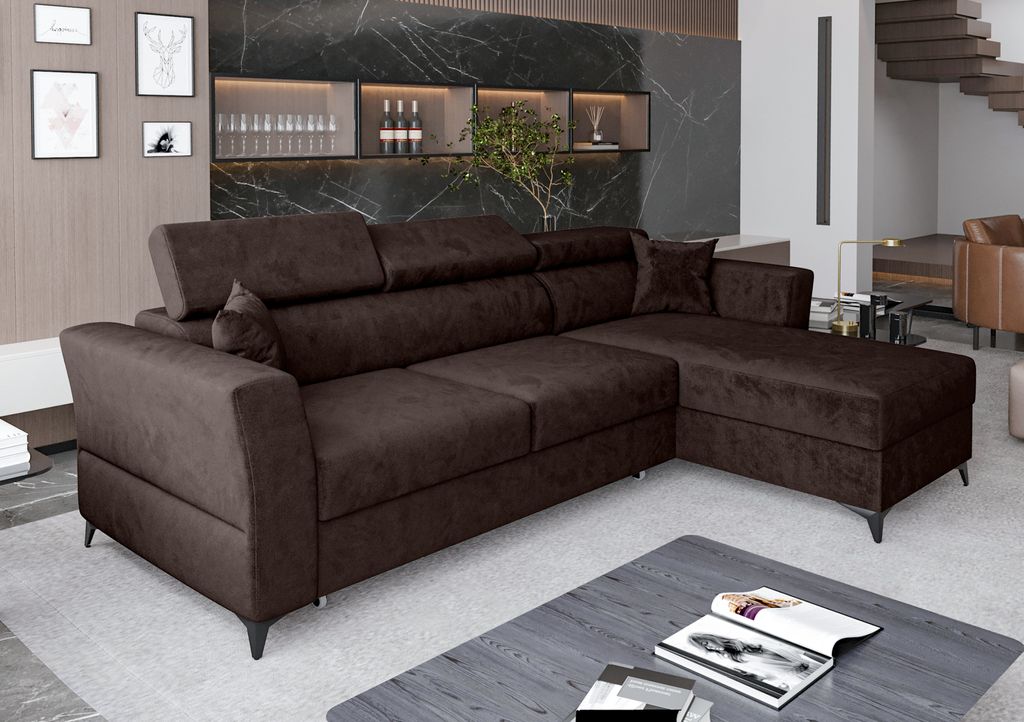AX LIVING Ecksofa klein mit Schlaffunktion Ribella – 265 cm breit, Braun Rechts