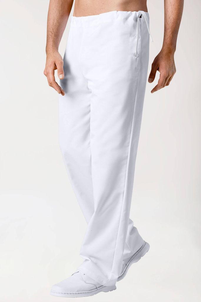 Unisex-Baumwollhose – seitlich geknöpft, weiß, Größe L