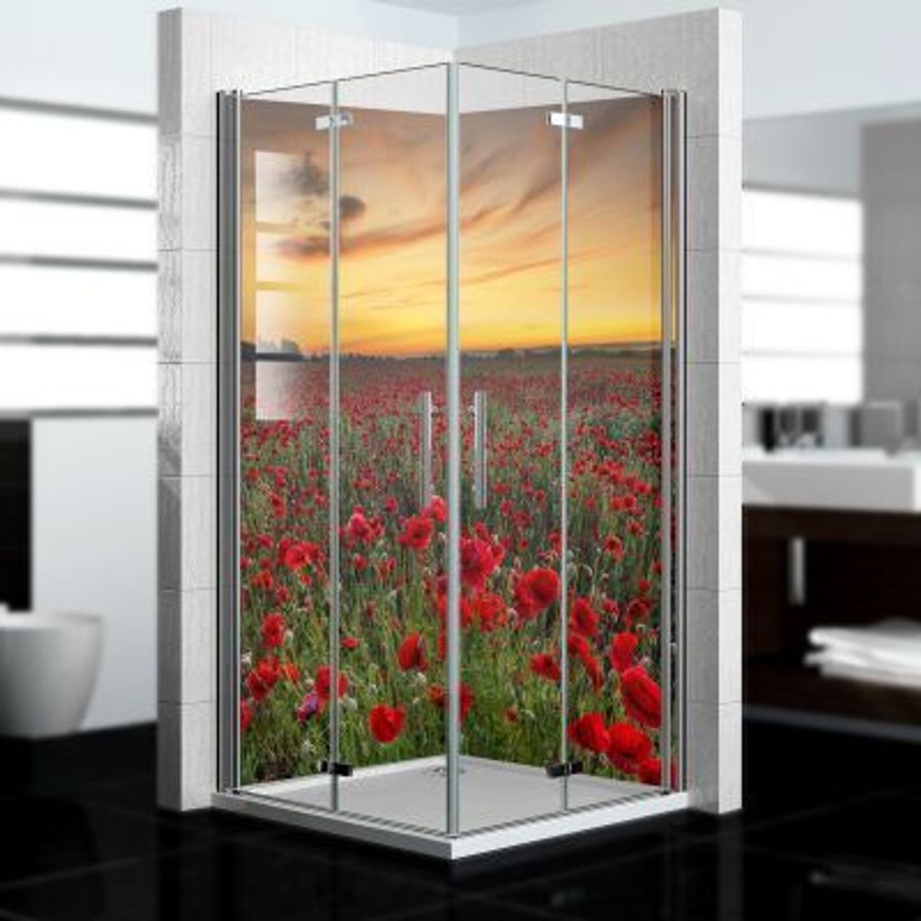 dedeco Eck-Duschrückwände Aluminium wasserfest Motiv: Blumen V2, 2 x 80x210x0,3cm, Fliesenersatz fugenlos Wandverkleidung Wandpaneele, Germany