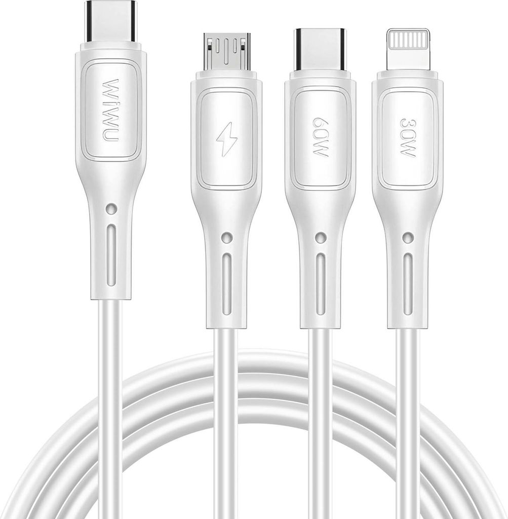 WiWU - Starlink Serie USB Kabel Wi-046E 3in1 USB C zu USB C, Micro USB, Lightning 60W 1m - weiss