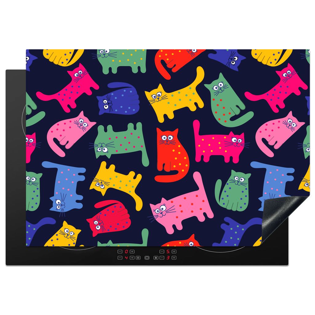 KitchenYeah Herdabdeckplatte Muster - Katze - Regenbogen - Rosa - Mädchen - Kinder - Kind , 75x52cm, Küche Deko, Glaskeramikkochfeld Herdabdeck...