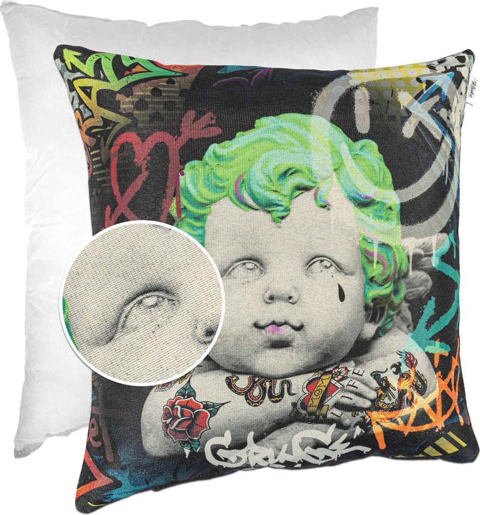 Dekokissen 40x40cm Kissenhülle mit Füllung Designer Kissenbezug mit Reißverschluss Cupido Gobelin bunt