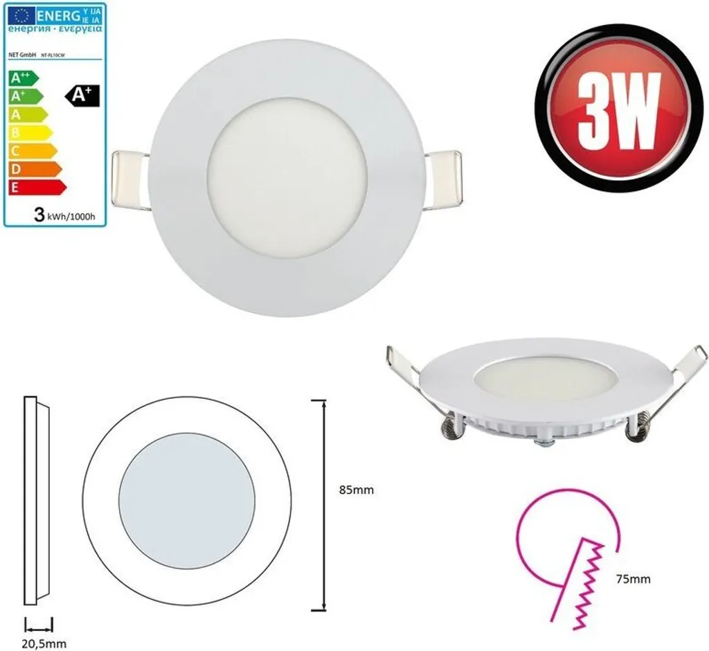 Set 5 Plafoniere LED Rotonde 3W 3000K 160lm - Lampada Parete e Soffitto