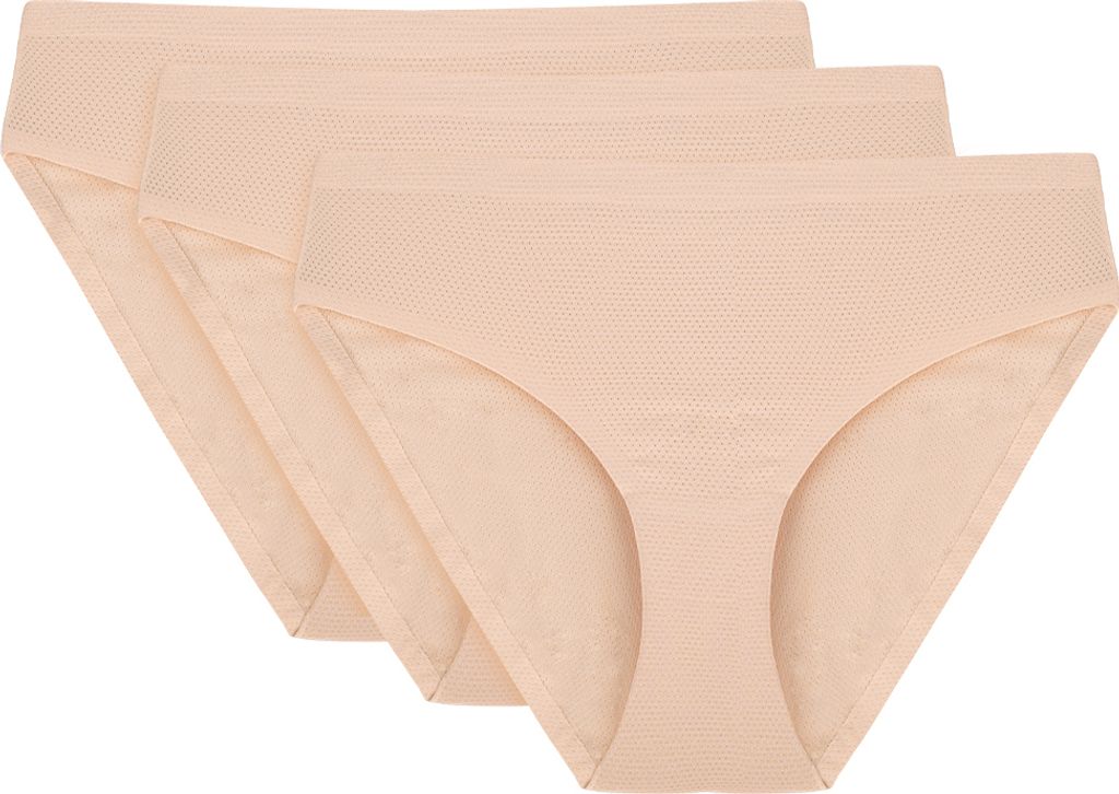 Vivisence dame slip 3-er pack unterhose 4011 glatt voll nahtlos klassisch, beige, m