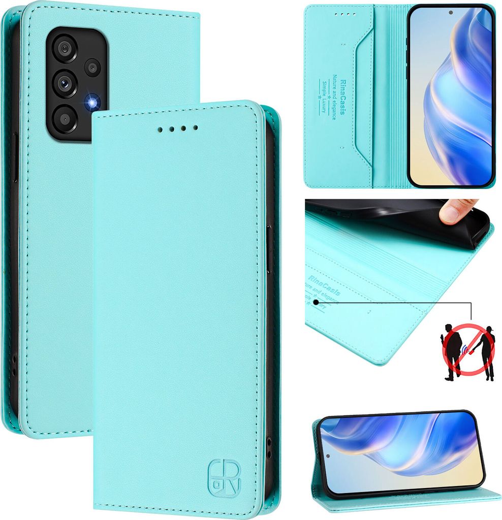 Lederhülle für Samsung Galaxy A53 5G Hülle Flip Brieftasche Kartenfächern Ständer Schutzhülle Türkis