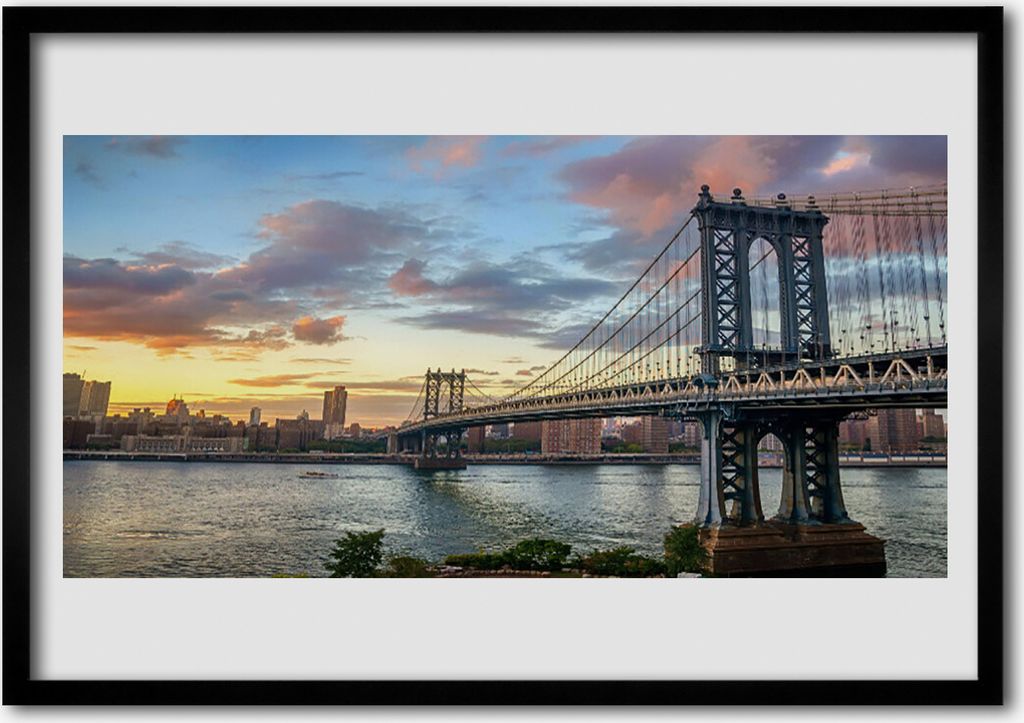 Bild 100x70 MDF-Rahmen Wandkunst Bridge City Architektur