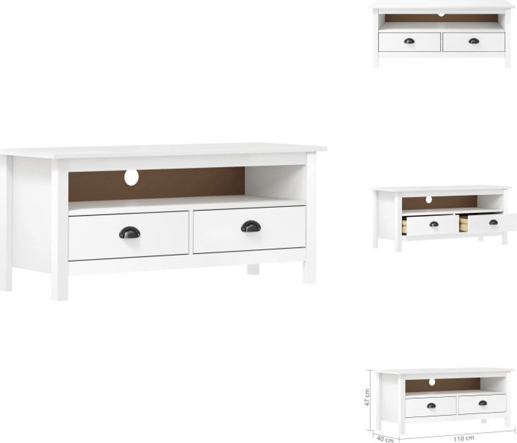 vidaXL TV-Schrank Hill Weiß 110x40x47 cm Massivholz Kiefer Produktbild 
