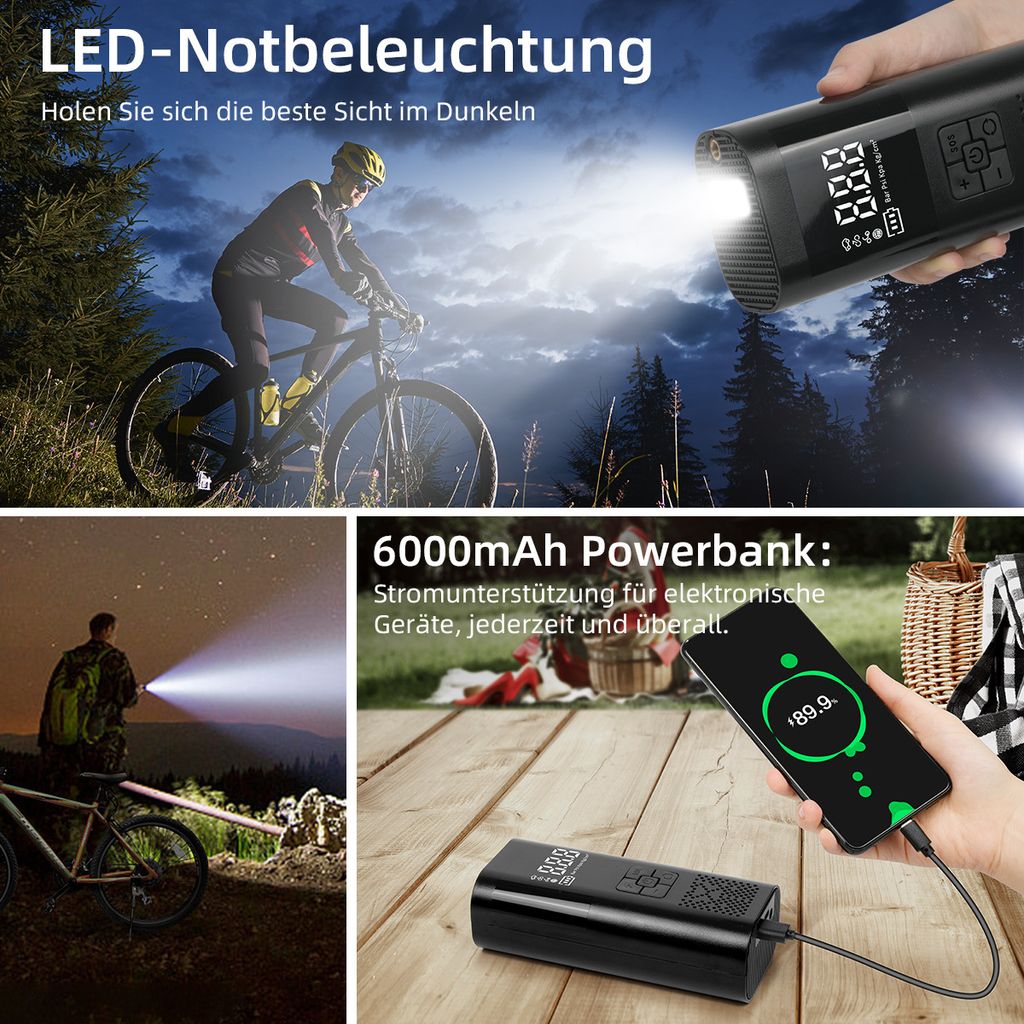Elektrische Luftpumpe mit 6000mAh Akku, 150PSI Tragbar Produktbild 6