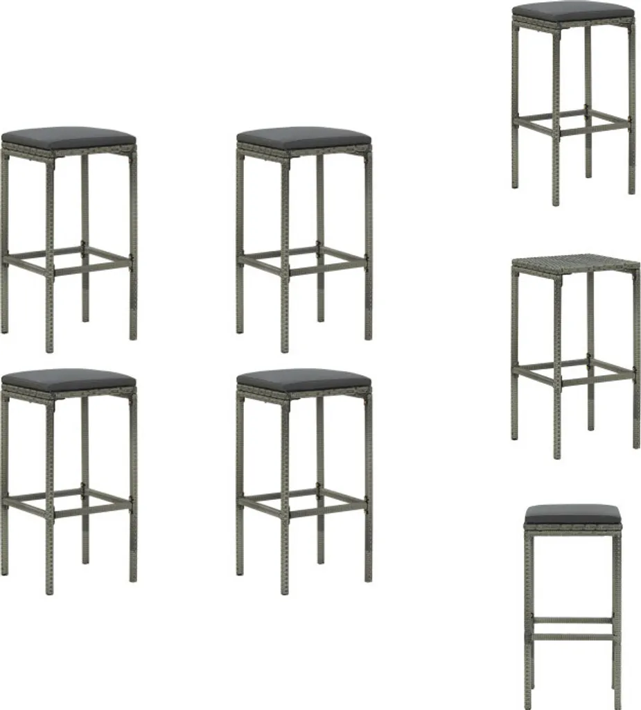vidaXL Sgabello da bar con cuscino 4 pezzi in polirattan grigio - Sgabello da bar