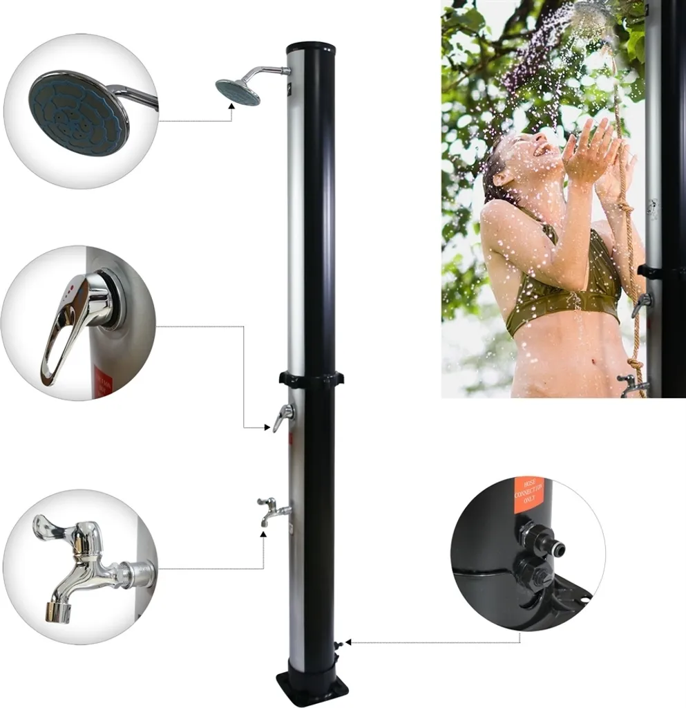 Doccia Solare da Esterno 20L Argento Camping e Giardino con Soffione - 1