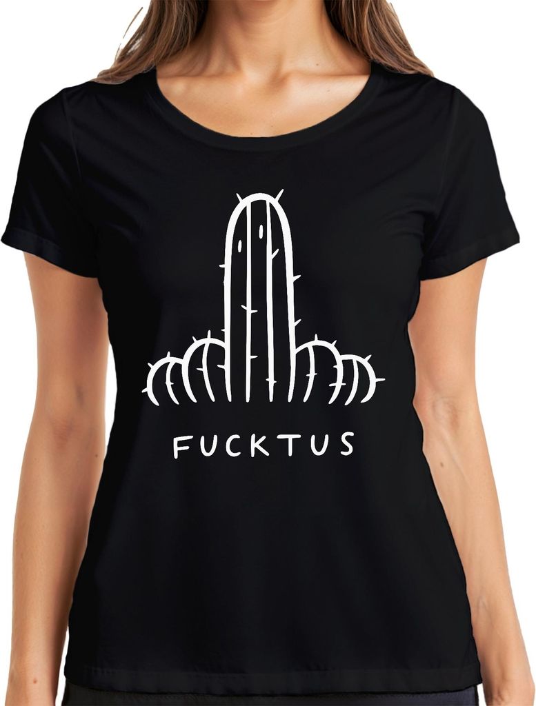 Fucktus Kaktus Lustig Sarkastisch Freches Geschenk Kaktusliebhabe Damen T-Shirt, Schwarz, L