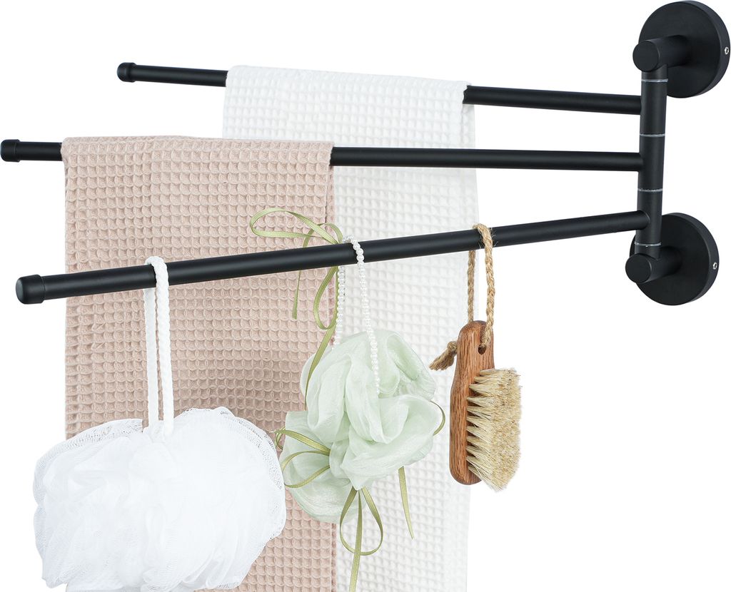 Edelstahl Handtuchhalter Bad Schwenkbar 3-armige Handtuchstange Wandmontage, 40 CM Handtuchhalter für Küche, WC, Garderobe und Bad, Schwarz