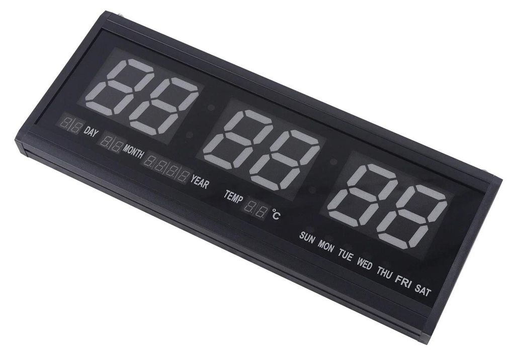 LED Wanduhr - Digitale Uhr - Zeitformat 12/24 Stunden - Kalender - Temperaturanzeige - Kunststoffrahmen - Für Zuhause/Büro - Schwarz