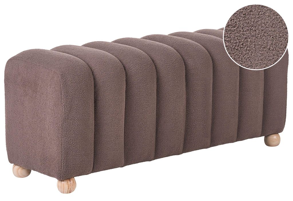 BELIANI Sitzbank Braun Bouclé Gepolstert 111 cm Breit 45 cm Hoch Gesteppt Schmal mit Holzbeinen ohne Lehne Retro Flurbank Polsterbank Bettbank