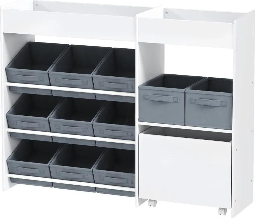 Organiseur de Jouets pour Enfant : Grand Rangement 11 Bacs Gris/Blanc