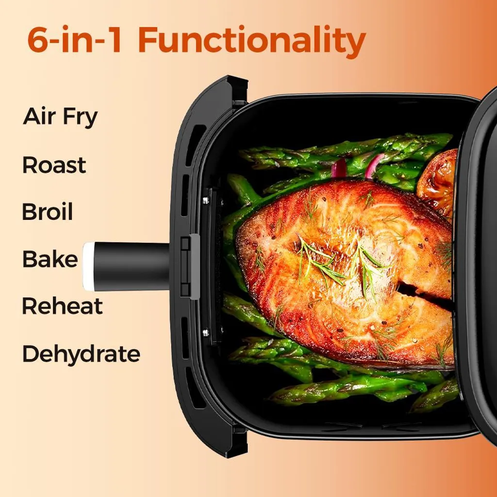 Friteuse sans huile 8-en-1 - Capacité 5L, Noir, Écran LED, Rapide & Sain