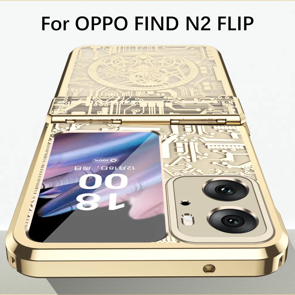 Custodia COQUE In Vera Pelle Per Oppo Find N2 Flip – Marrone, Motivo Lychee, Antiscivolo Con Cornice Oro