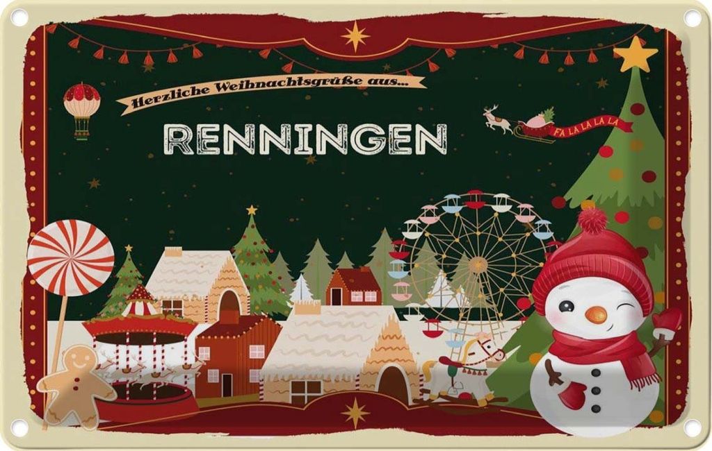 vianmo Blechschild 20x30 cm Weihnachten RENNINGEN