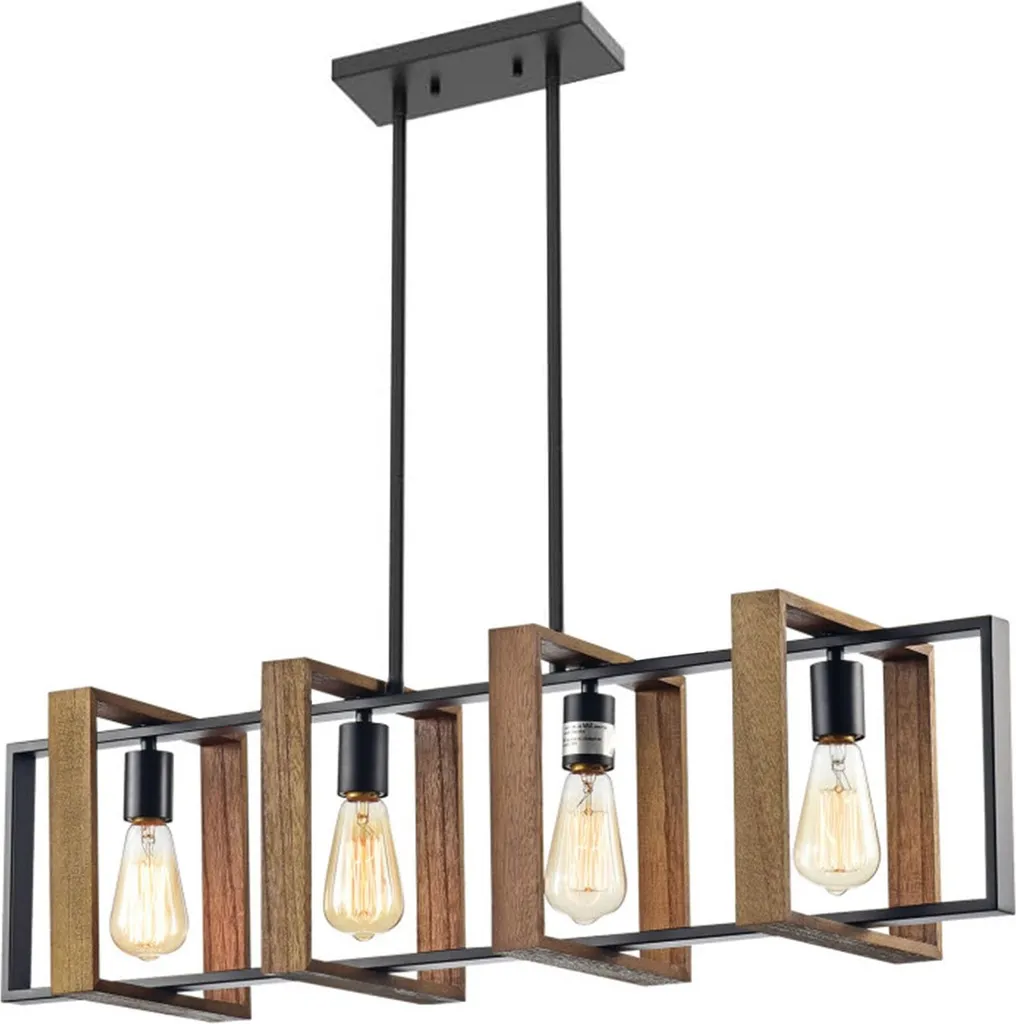 Lampada tooLight App1583-4Cp: Lampadario Design Industrial Black & Wood