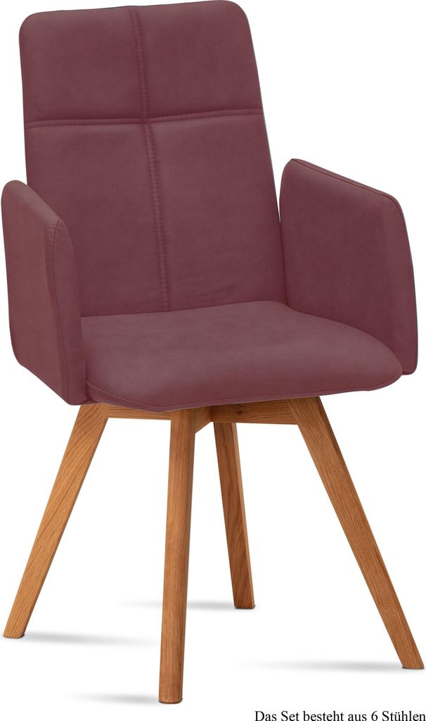 Armlehnstuhl (6er-Set) Dinah 52x92x60 Eiche geölt/Marsala