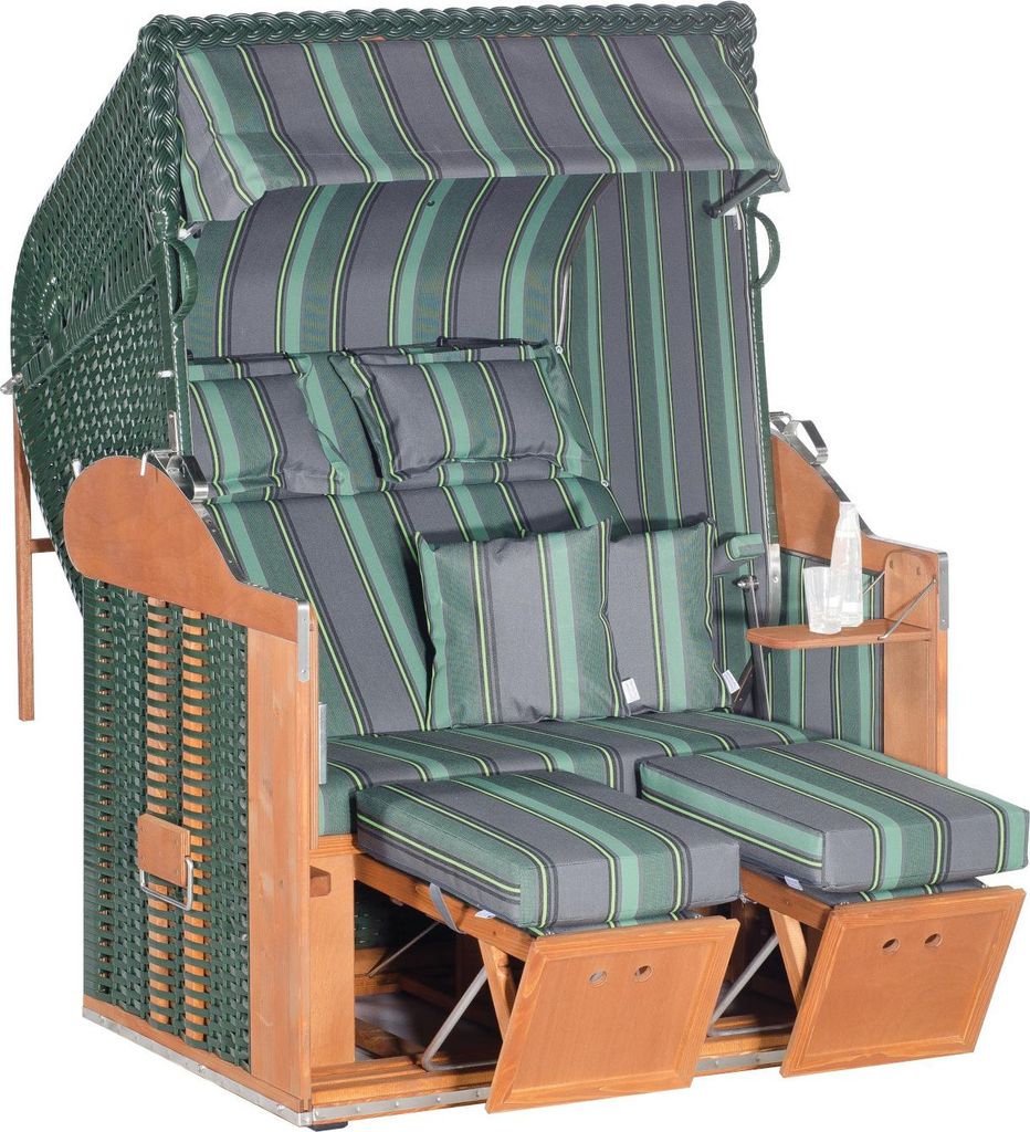 Sonnenpartner Strandkorb Classic 2-Sitzer Liegemodell grau/grün mit Kissen