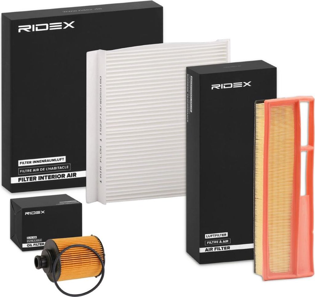 RIDEX Filterset Inspektionspaket Filtersatz für BMW 1 Schrägheck (E87) für FIAT 500 (312) DOBLO Kasten/Kombi (263) Doblo Kombi (263) QUBO (225)
