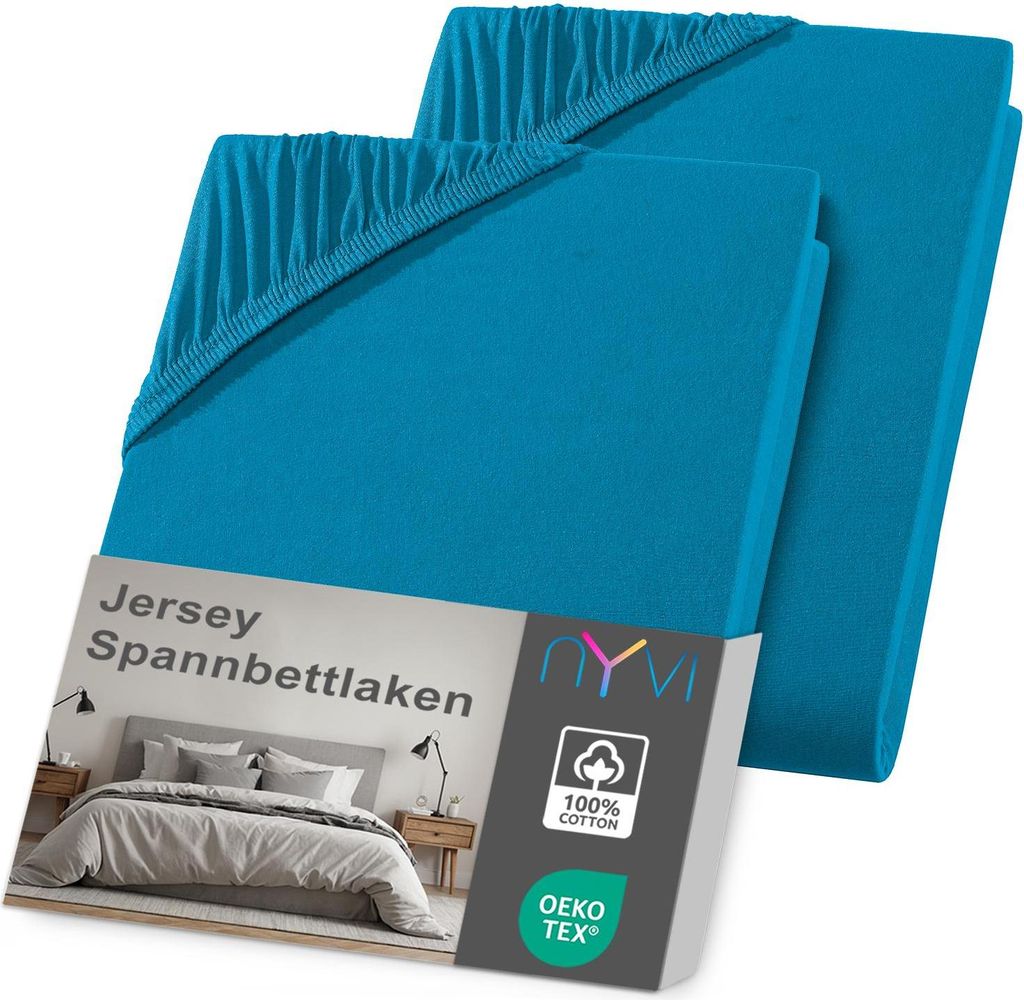 NYVI Jersey Spannbettlaken DreamScience 180x200 - 200x200 cm petrol 2er Set für Matratzen bis 22 cm Höhe - Weich & Anschmiegsam, Rundumgummizug, ...