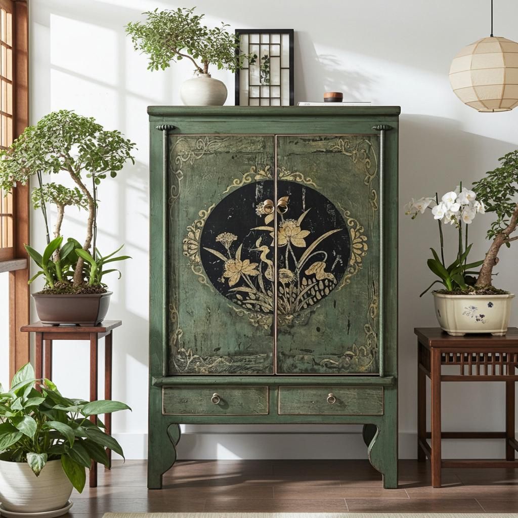 Hochzeitsschrank Schrank Kommode Kleiderschrank Möbel asiatisch chinesisch orientalisch Vintage-Stil aus Holz tannengrün