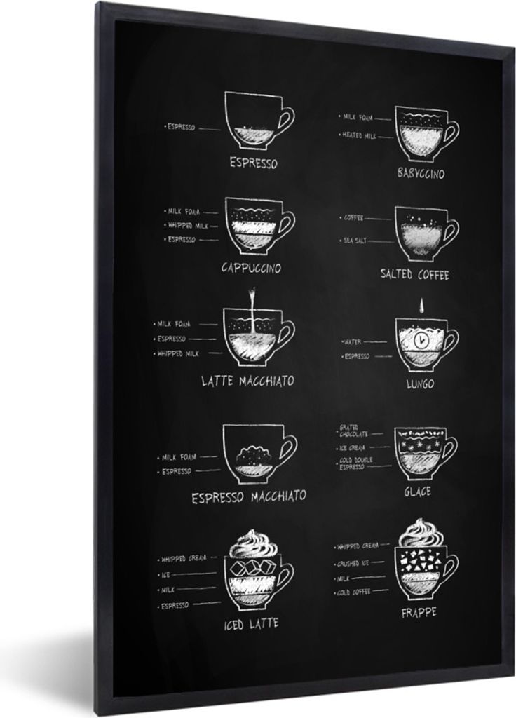 MuchoWow Gerahmtes Poster Kaffee - Küche - Milch 20x30 cm - Poster mit Schwarzem Bilderrahmen Wandposter Rahmen Foto Bilder - Drucken - Bilder P...