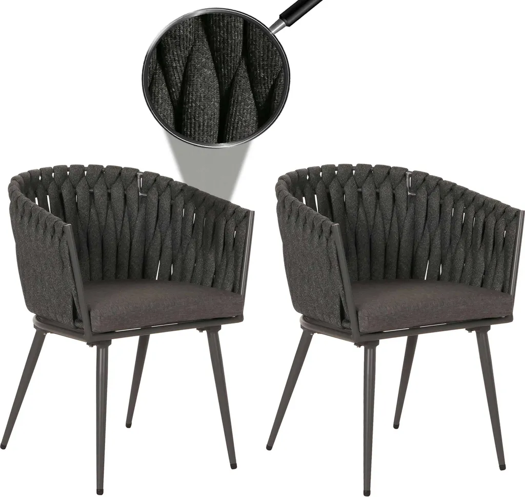 Chaises de terrasse anthracite pour repas outdoor, lot de 2 en alu et corde