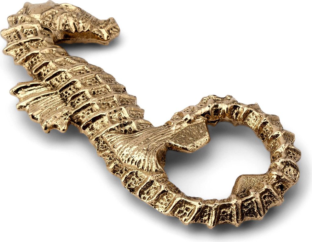 Maritim Flaschenöffner Seepferdchen aus Messing gold 5x12x1cm Kapselheber