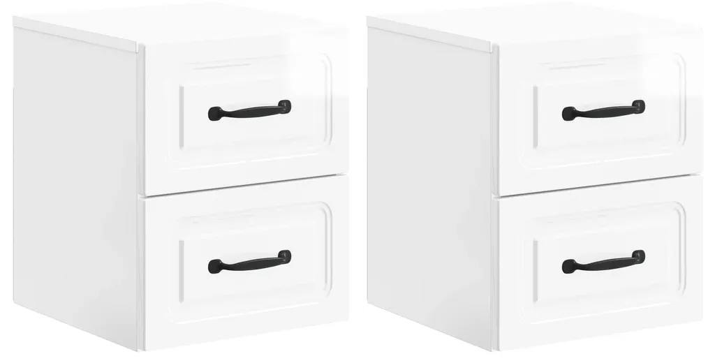 vidaXL Table de chevet murale lot de 2 blanc brillant aggloméré 40x31cm