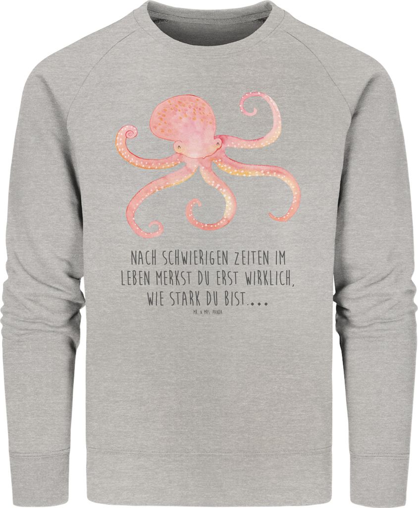 Mr. & Mrs. Panda Baumwoll Pullover Tintenfisch Größe S - Heather Grey - Geschenk, Sweater, Bio, Sweatshirt, Lustige Sprüche, Meer, Pulli, Meeres...
